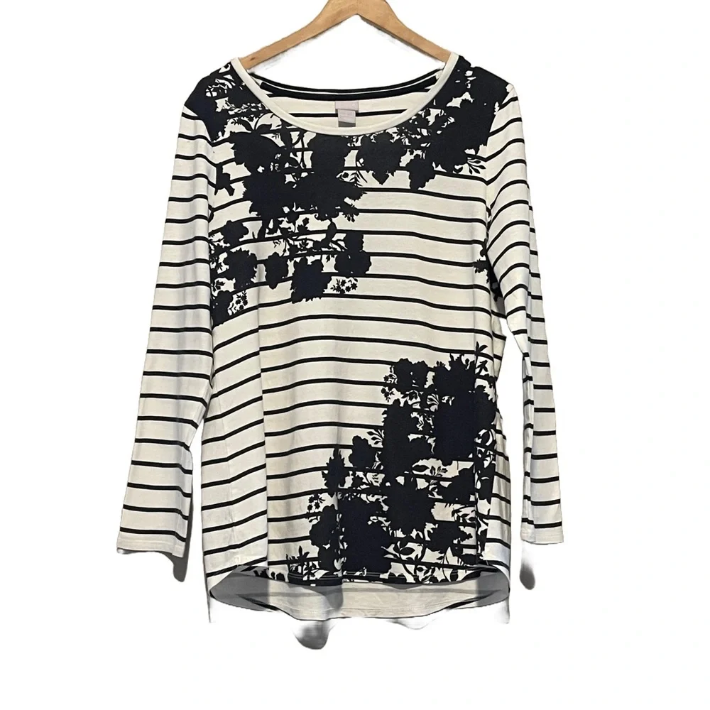 Chico's Black and White‎ Graphic Long Sleeve Blouse - Picture 2 of 12